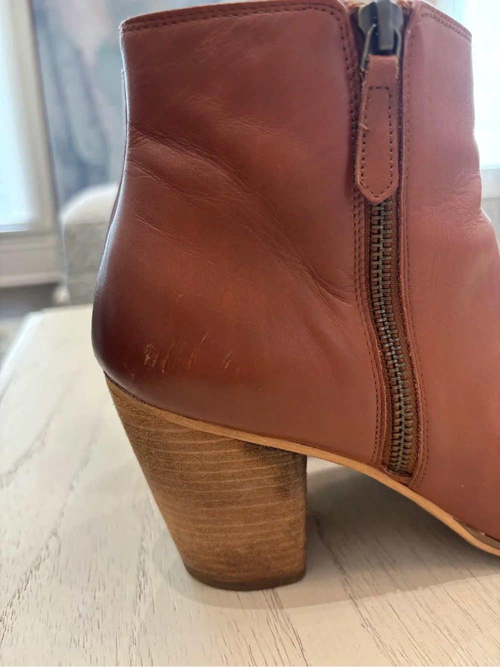 BP Nordstrom Cognac Leather Ankle Boots Block Heel Women’s 9